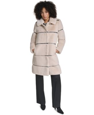 KARL LAGERFELD PARIS Women's Faux-Leather Trim Faux-Fur Coat - Macy's
