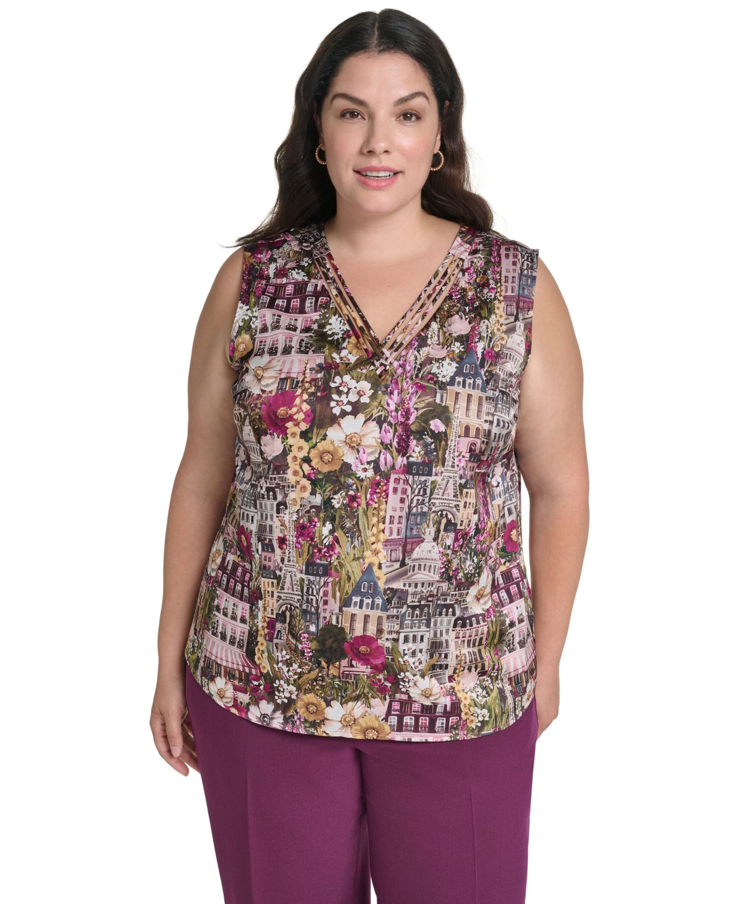 Plus Size Graphic-Print V-Neck Blouse