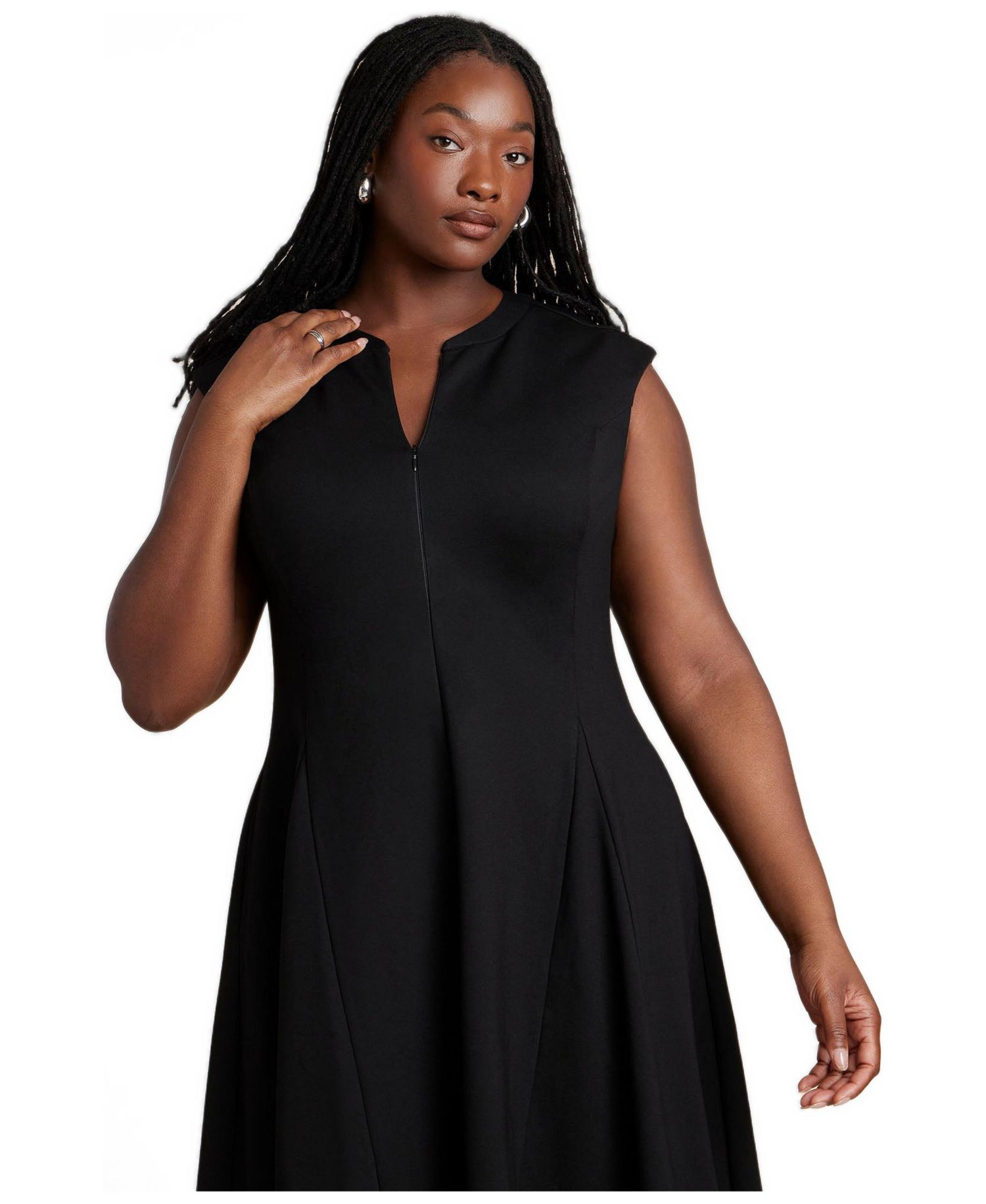 Plus Size V-Neck Notch-Seam Detail Ponte Maxi Dress