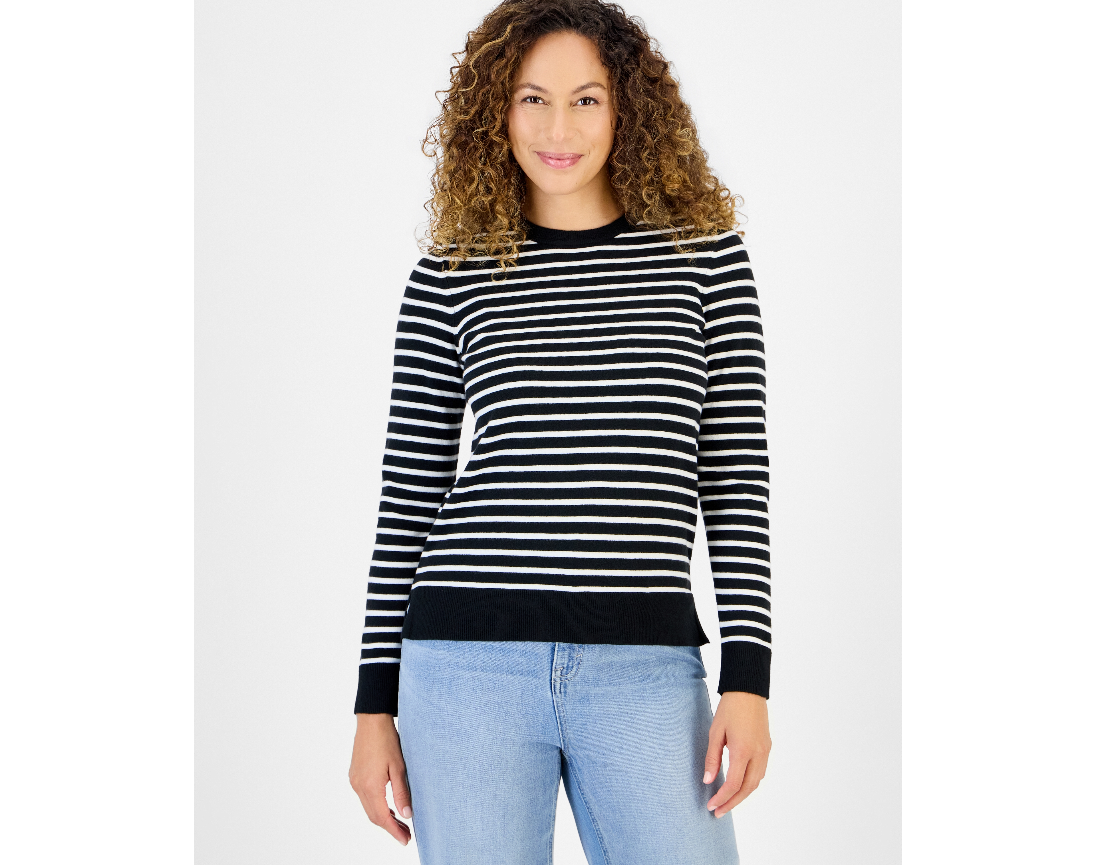 Style & Co Petite Simple Stripe Crewneck Pullover Sweater, Macy's Exclusive