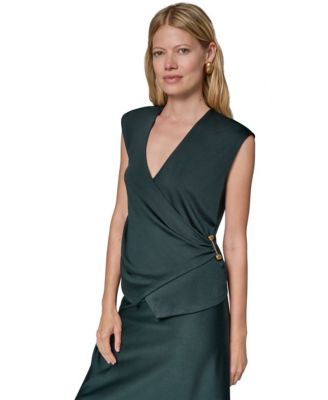 Women's Sheen Ponte Faux Surplus Top