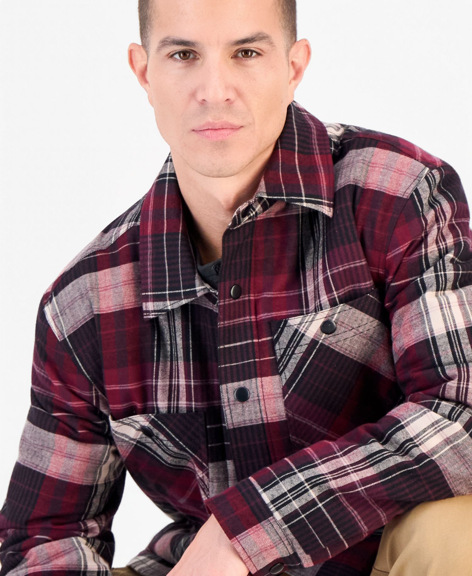 Men's Plaid Button-Front Shirt Jacket