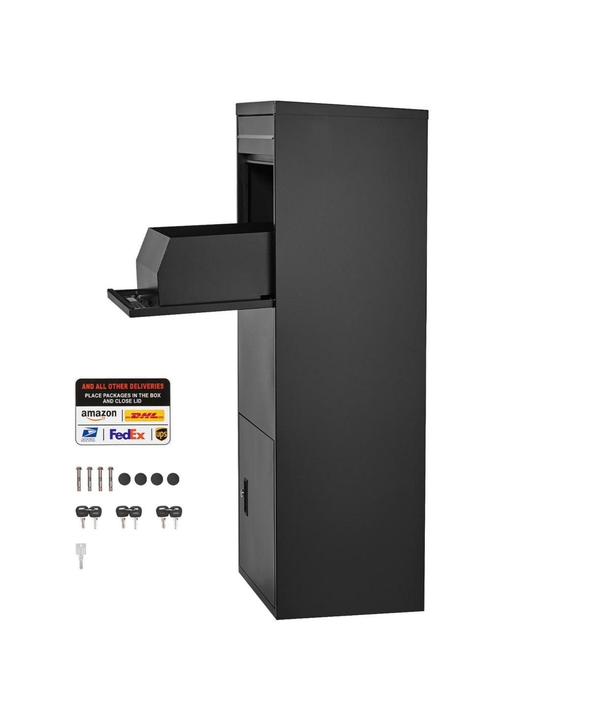 BGXHSDXGZZS48ARHRV0 Package Delivery Boxes - 47.2 in. Mailbox - Parcel with Lock - Galvanized Steel - Weather-Resistant - Black
