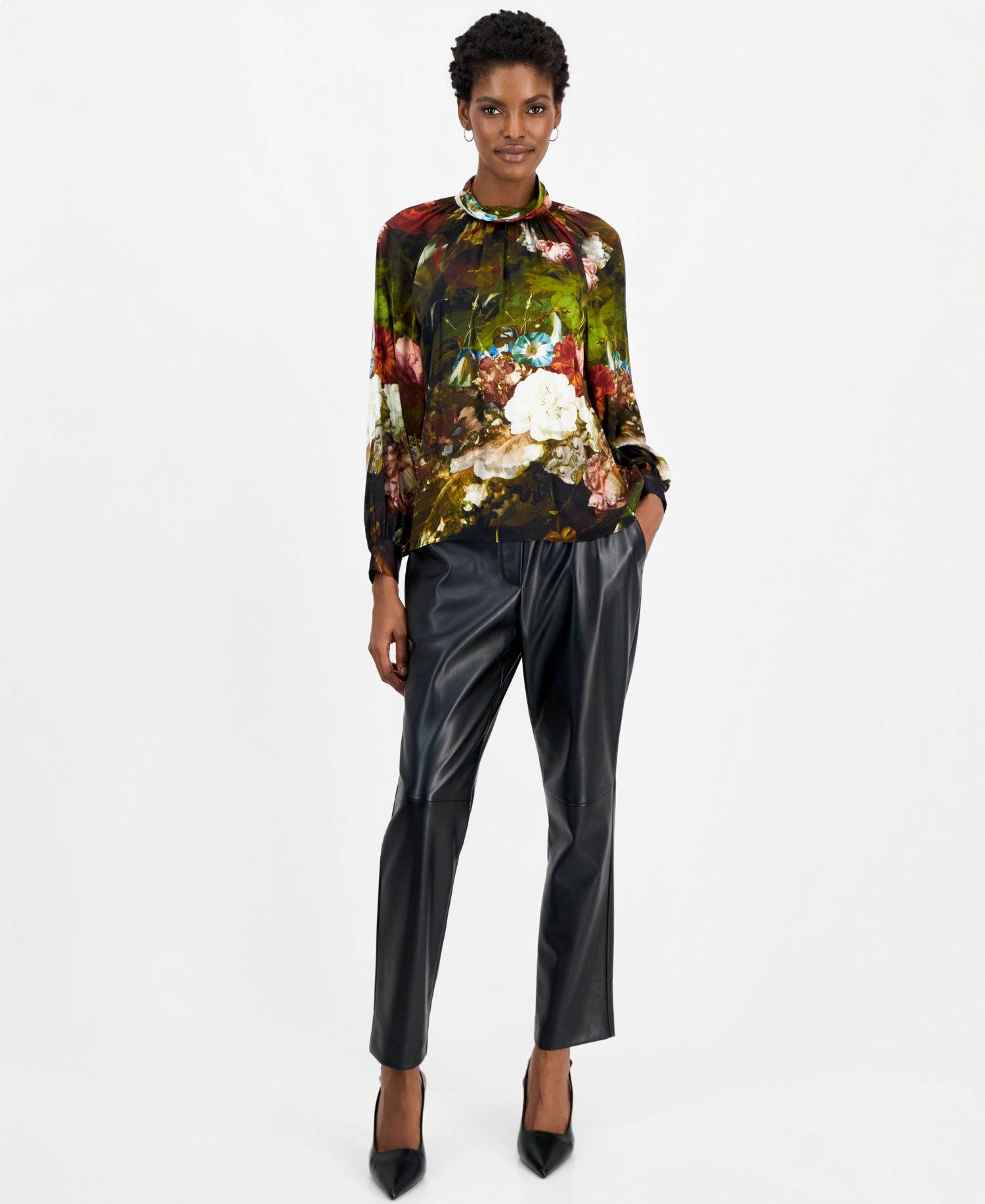 Women's Vivian Mock Neck Long-Sleeve Floral-Print Blouse