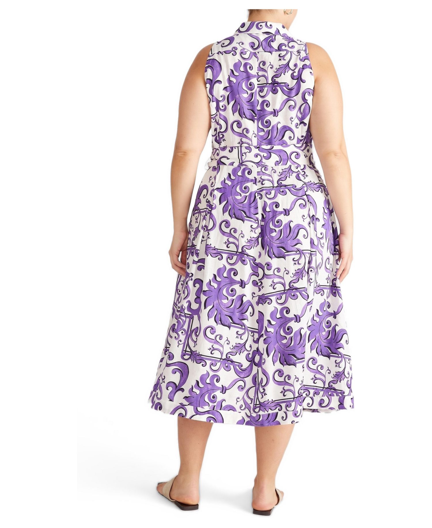 Plus Size Adelaide Sleeveless Collared Linen-Blend Midi Shirtdress