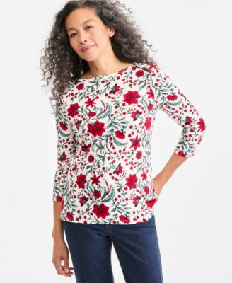 Women's Printed Pima Cotton 3/4-Sleeve Top