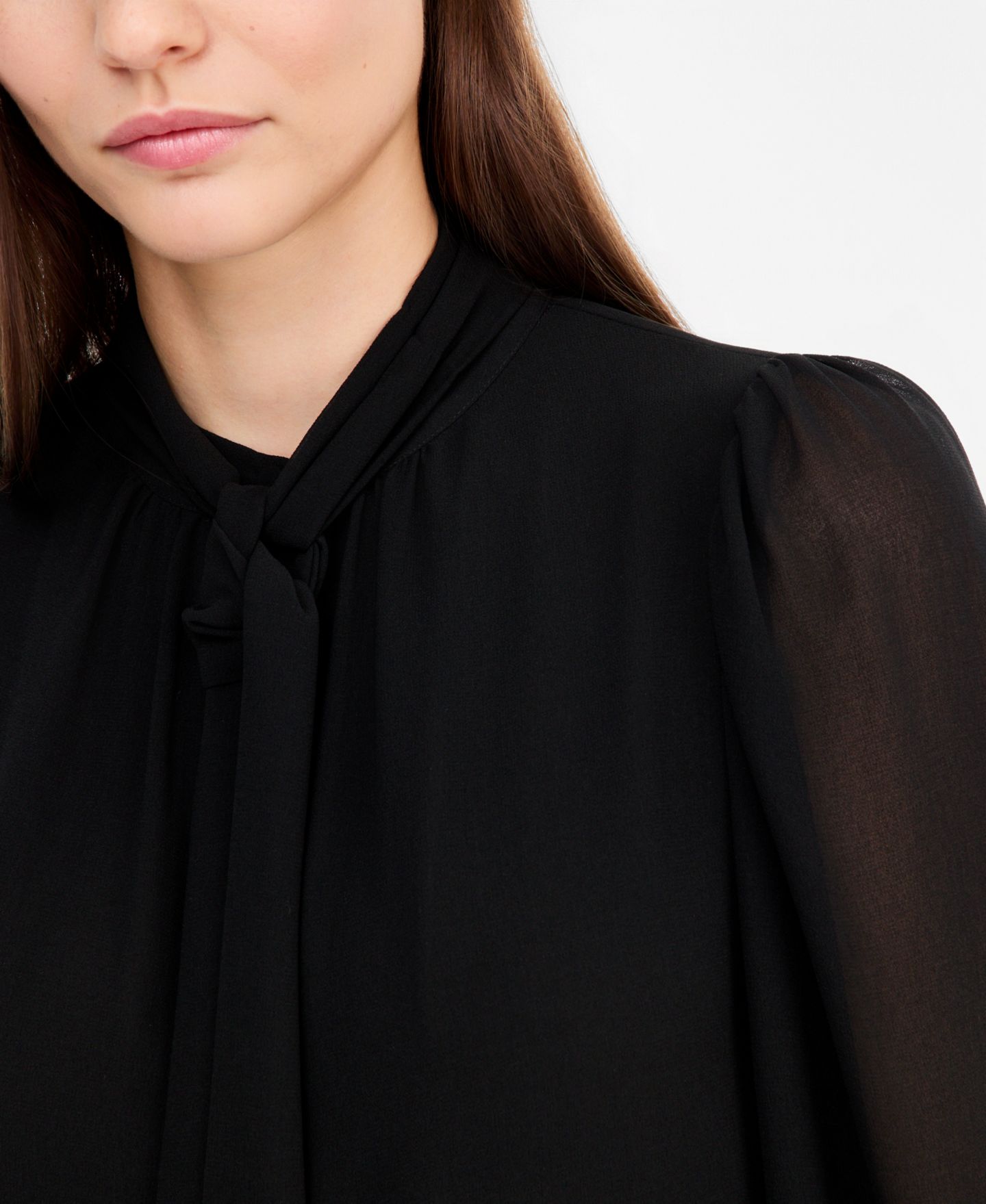 Женская блузка Kobi Halperin Dahlia Chiffon Tie-Neck Long-Sleeve, цвет: Чёрный — фото 3