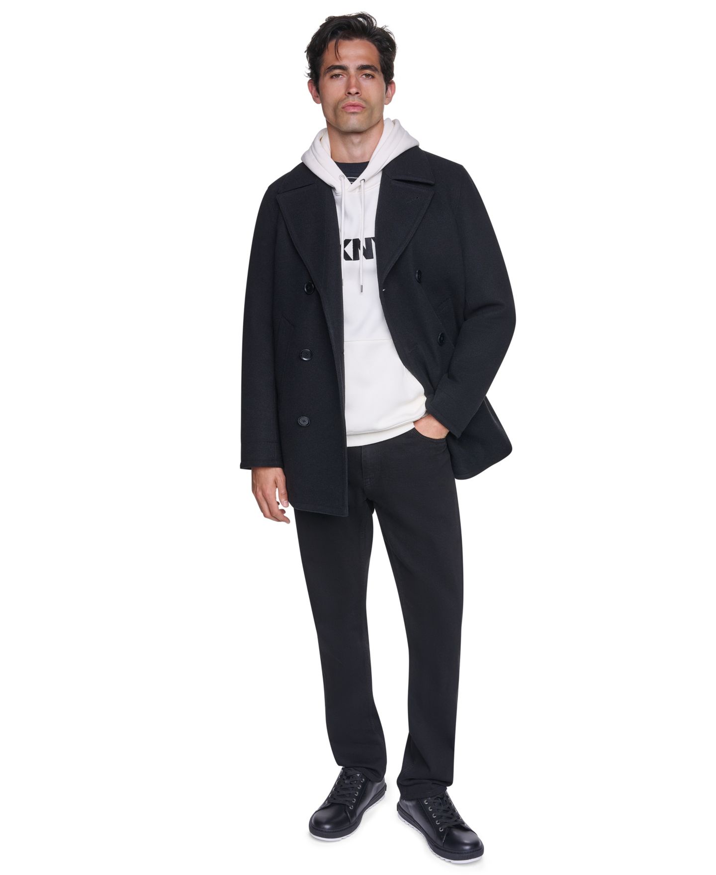 Мужской классический бушлат DKNY из шерсти, цвет: Чёрный — фото 3