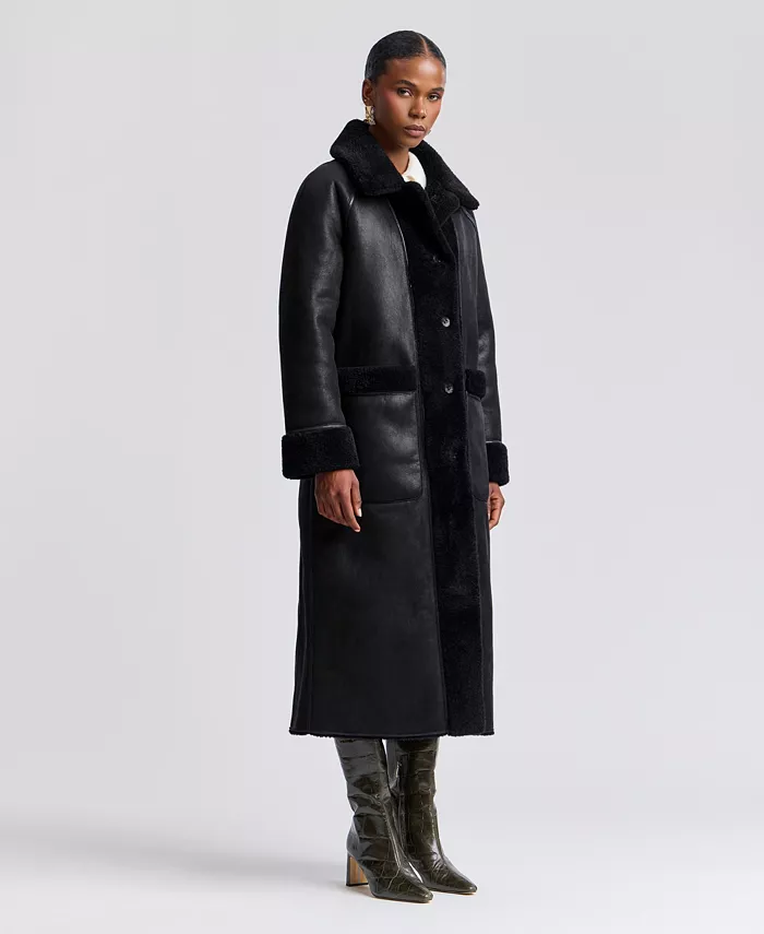 Women's Reversible Faux Shearling Maxi Coat - thumbnail 4