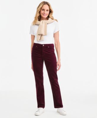Women's Velveteen High-Waist Straight-Leg Pants