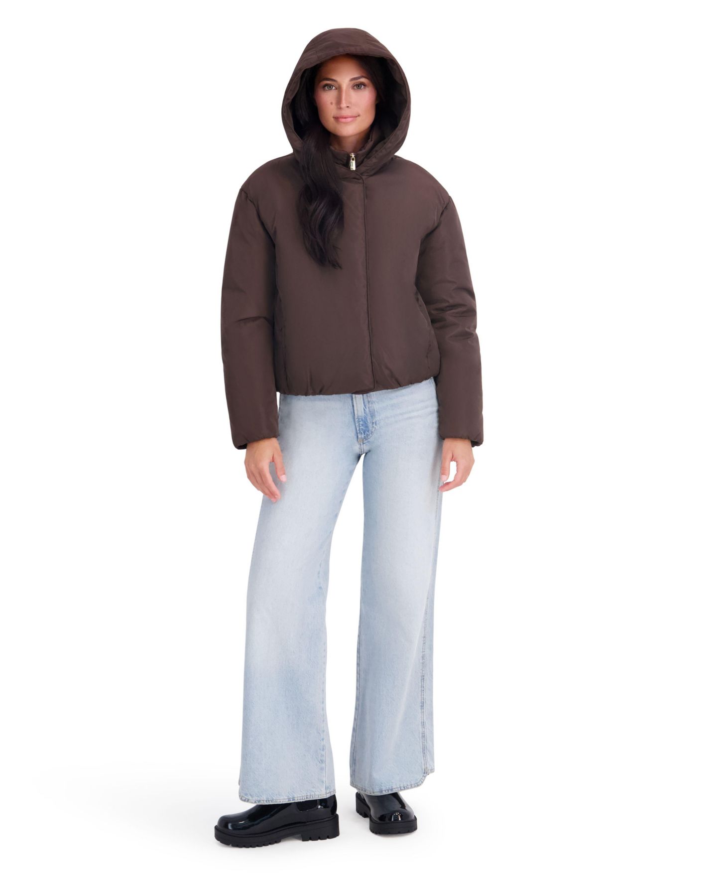 Женская куртка Kensie Memory Fabric Puffer With Attached Hood And Stand Collar, цвет: Шоколадный — фото 4