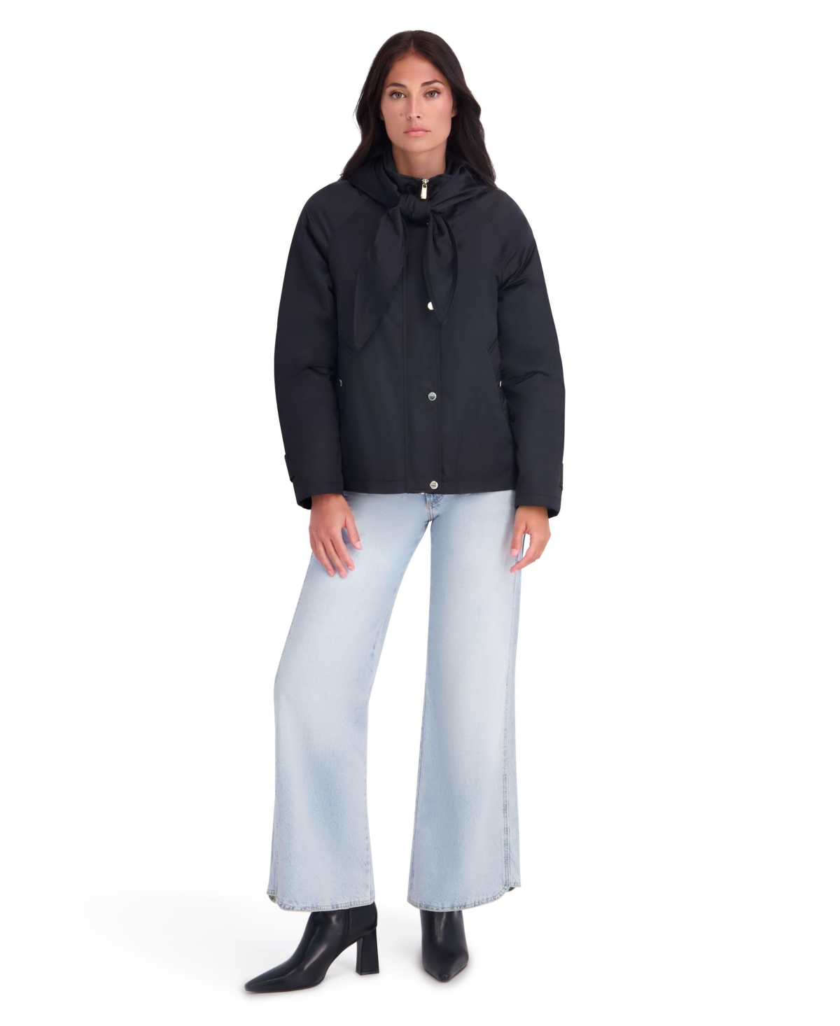 Kensie Women's Satin Hooded Jacket With Attached Scarf