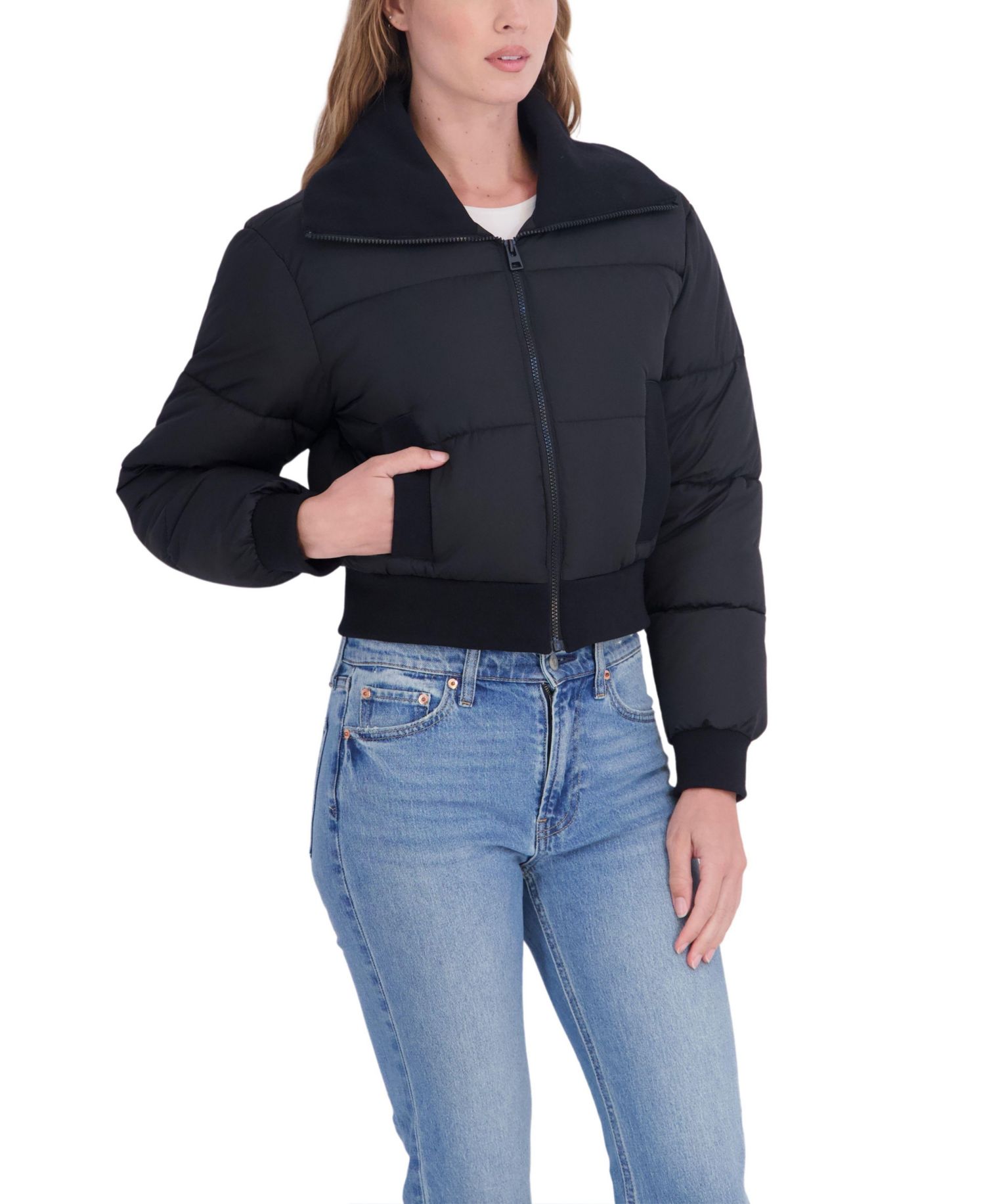 Juniors' Cropped Puffer Bomber Coat
