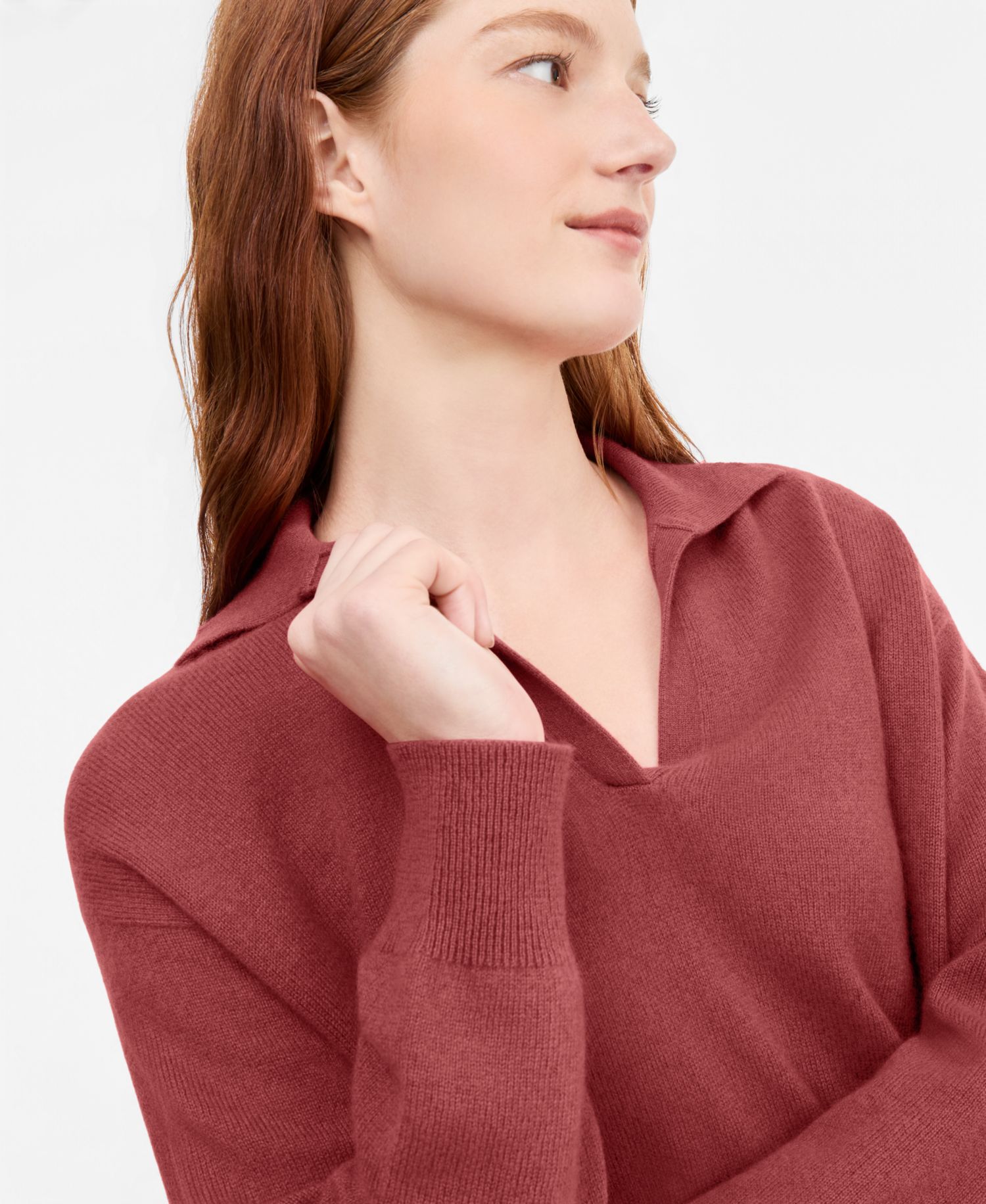 Women's Johnny-Collar 100% Cashmere Long-Sleeve Sweater