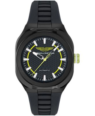 Men's Automatic Cushion Black Silicone Strap Watch 42mmx44mm