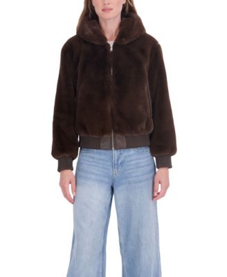 Women's Hooded Faux Fur Bomber Coat