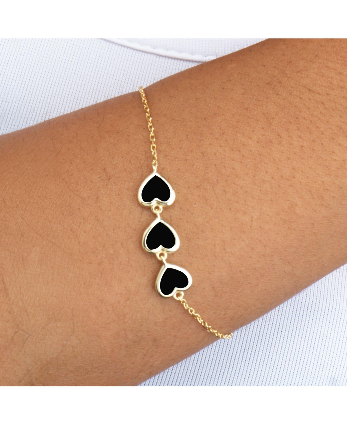 The Lovery Onyx Trio Heart Bracelet 14K Gold-Plated Sterling Silver