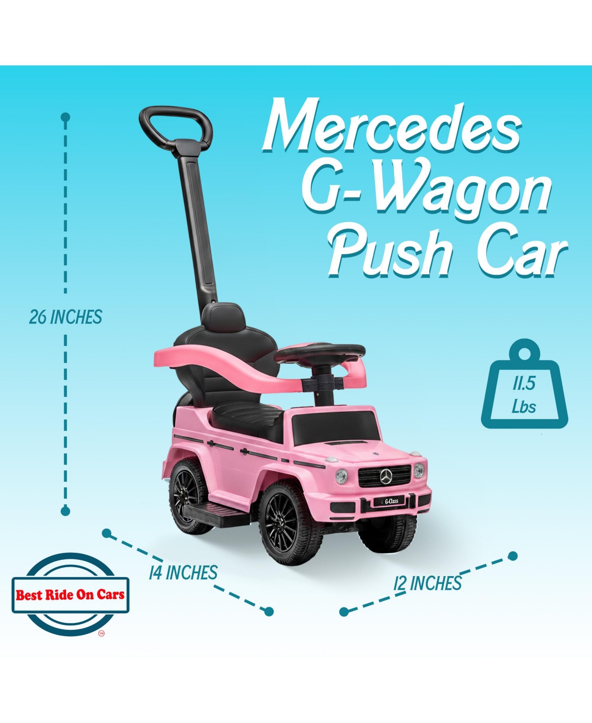 Best Ride On Cars Kids Outdoor Stroller Mercedes G-Wagon 3 in 1 Push Car, Baby Pink