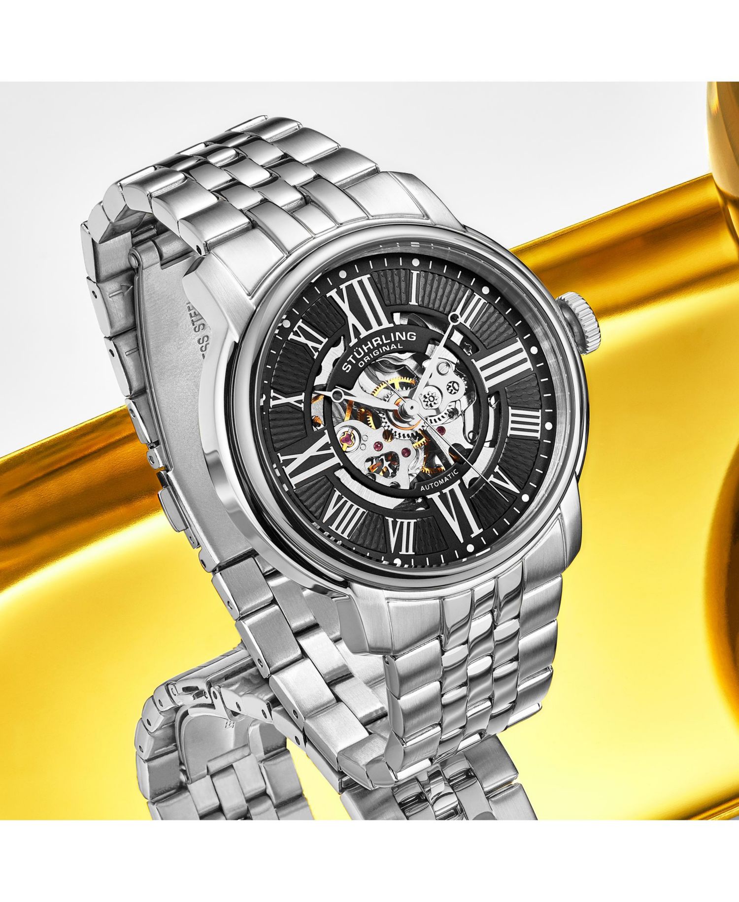 Atrium 4031 Men s Automatic Skeleton Watch - 42mm, Silver-Tone Case & Bracelet, Blue Skeleton Dial with Silver Accents