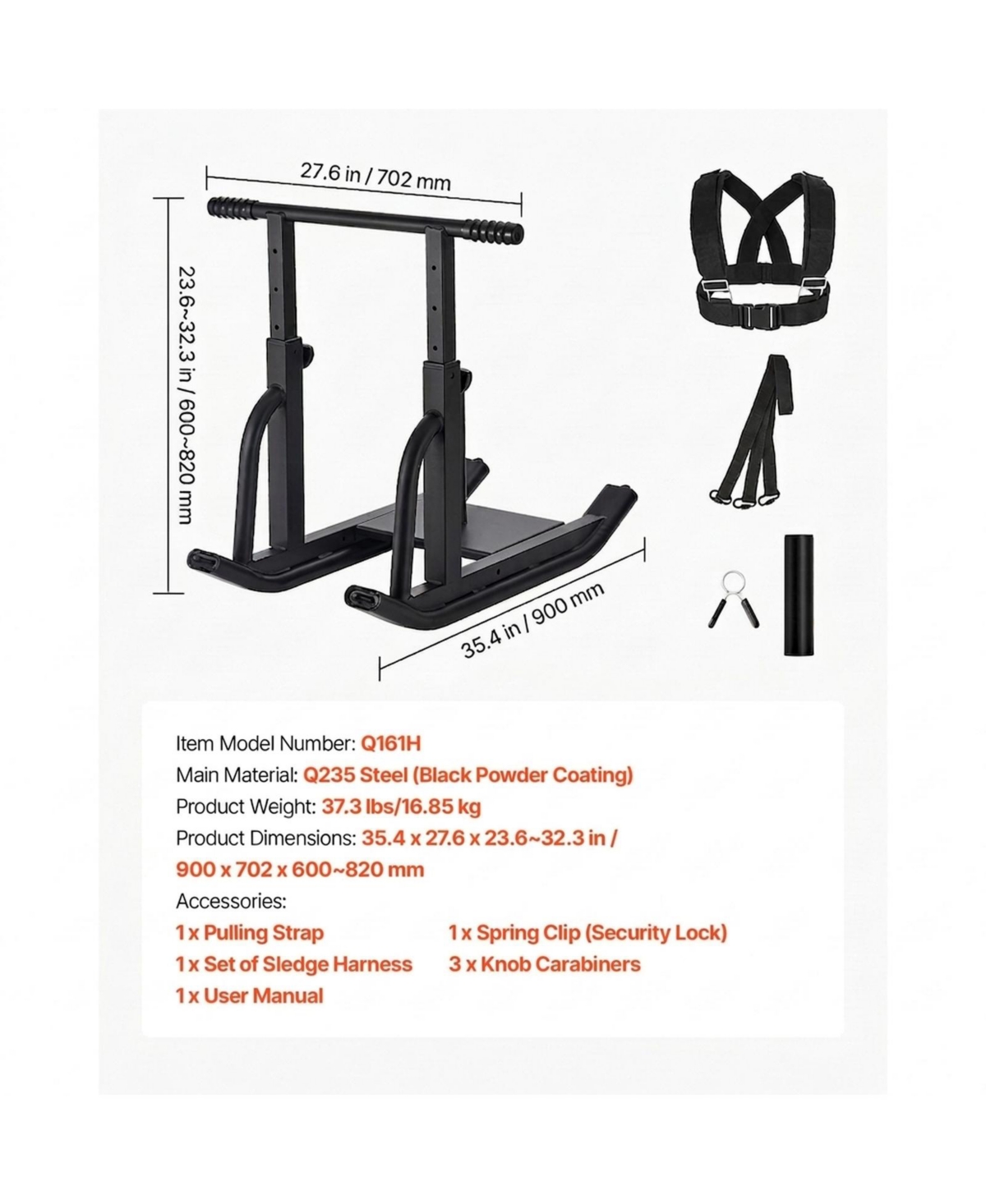 Sugift Steel Power Weight Sled with Adjustable T-Bar Handle and Pulling Harness