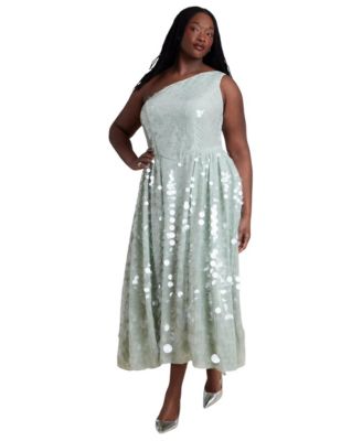 Plus Size Paillette One-Shoulder Dress