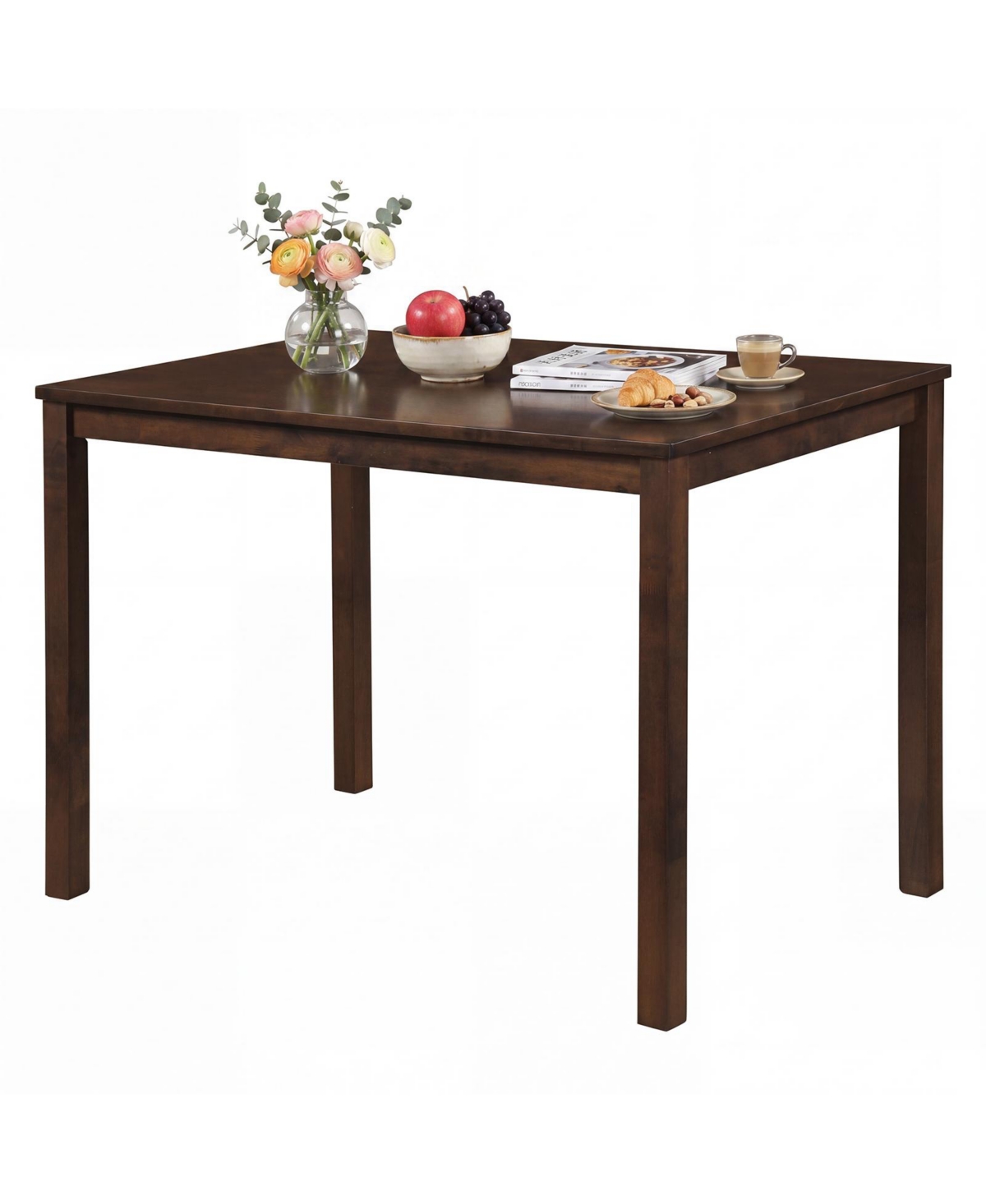 Gymax Farmhouse Kitchen Table Rectangular Dining Table with Solid Rubber Wood Frame - Brown