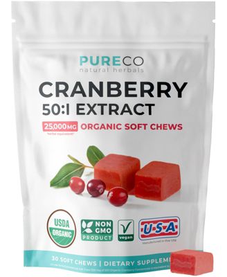 Cranberry Soft Chews, 50:1 Cranberry Extract, 30 Individually Wrapped Chews