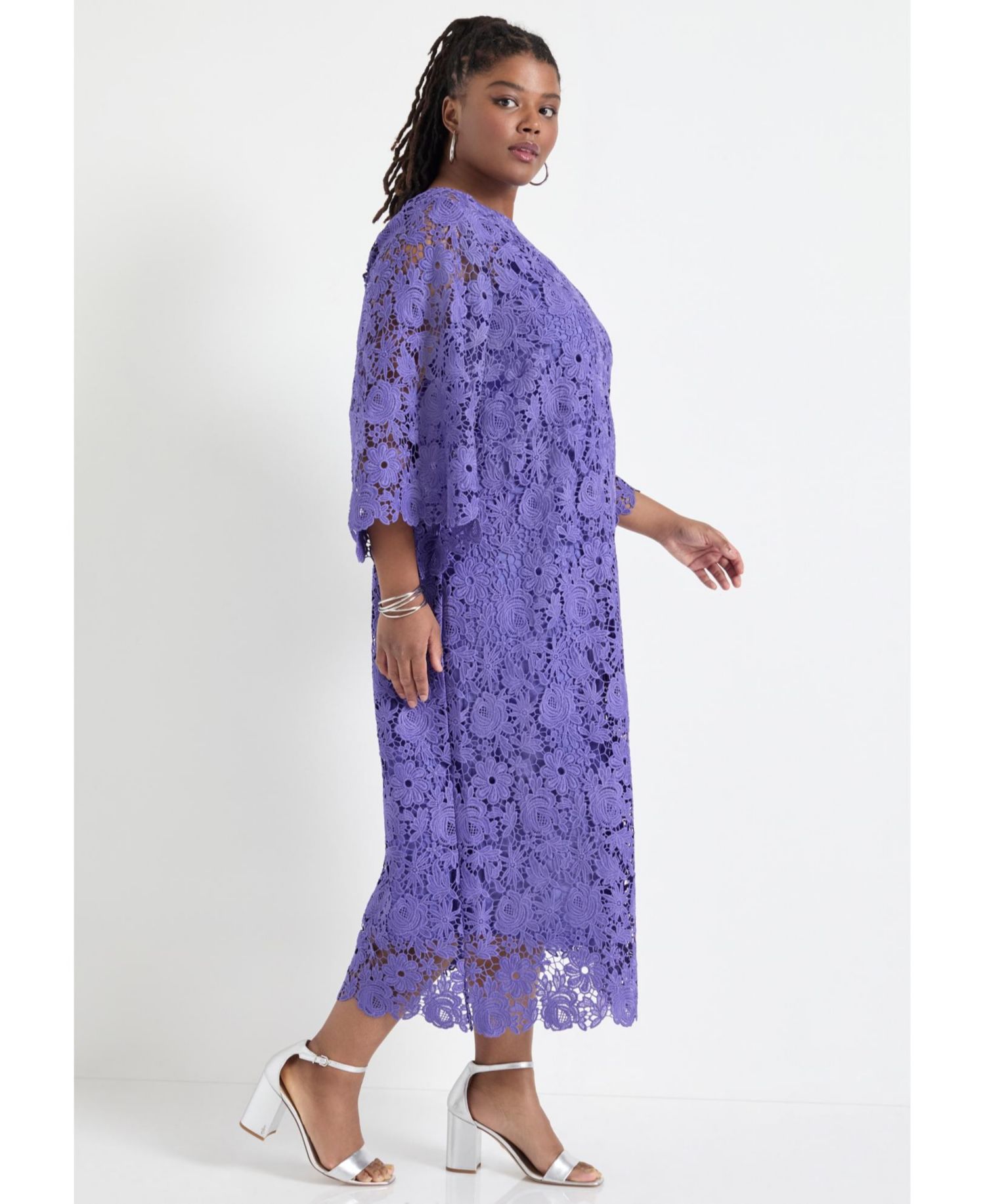 Women's June and Vie Bell-Sleeve Lace Midi Dress