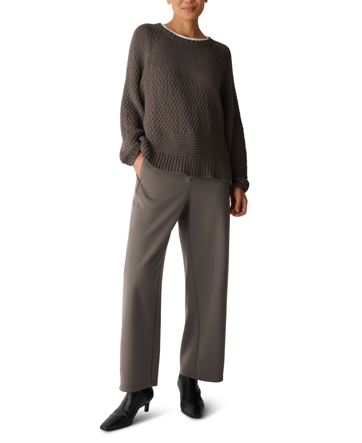 Женский свитер Eileen Fisher Boxy-Fit Long-Sleeve Crewneck, цвет: Cobblestone — фото 2