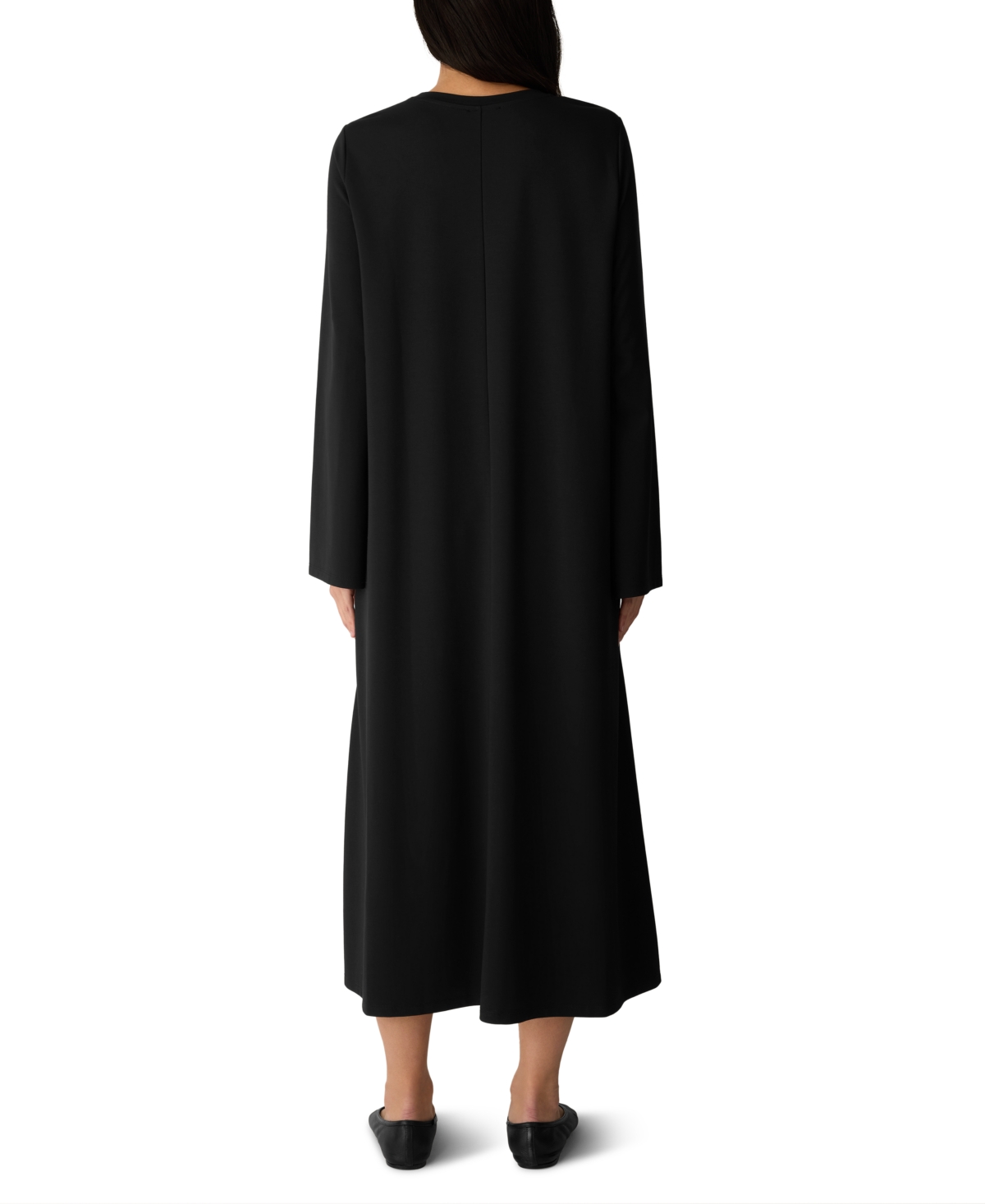 Eileen Fisher Petites Extra-Fine Ponte Long-Sleeve Midi Crewneck Dress