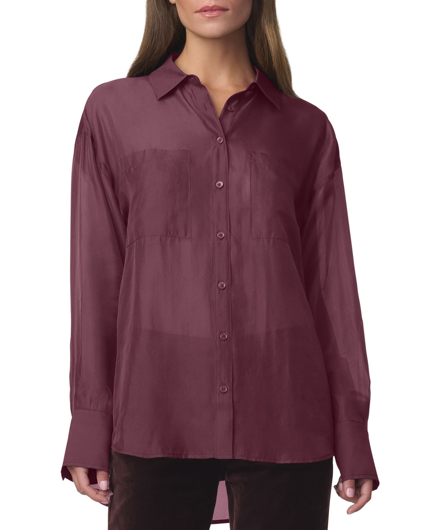 Женская рубашка Joe's Jeans Organza Boyfriend Sheer Long-Sleeve Button-Up, цвет: Бордо — фото 1