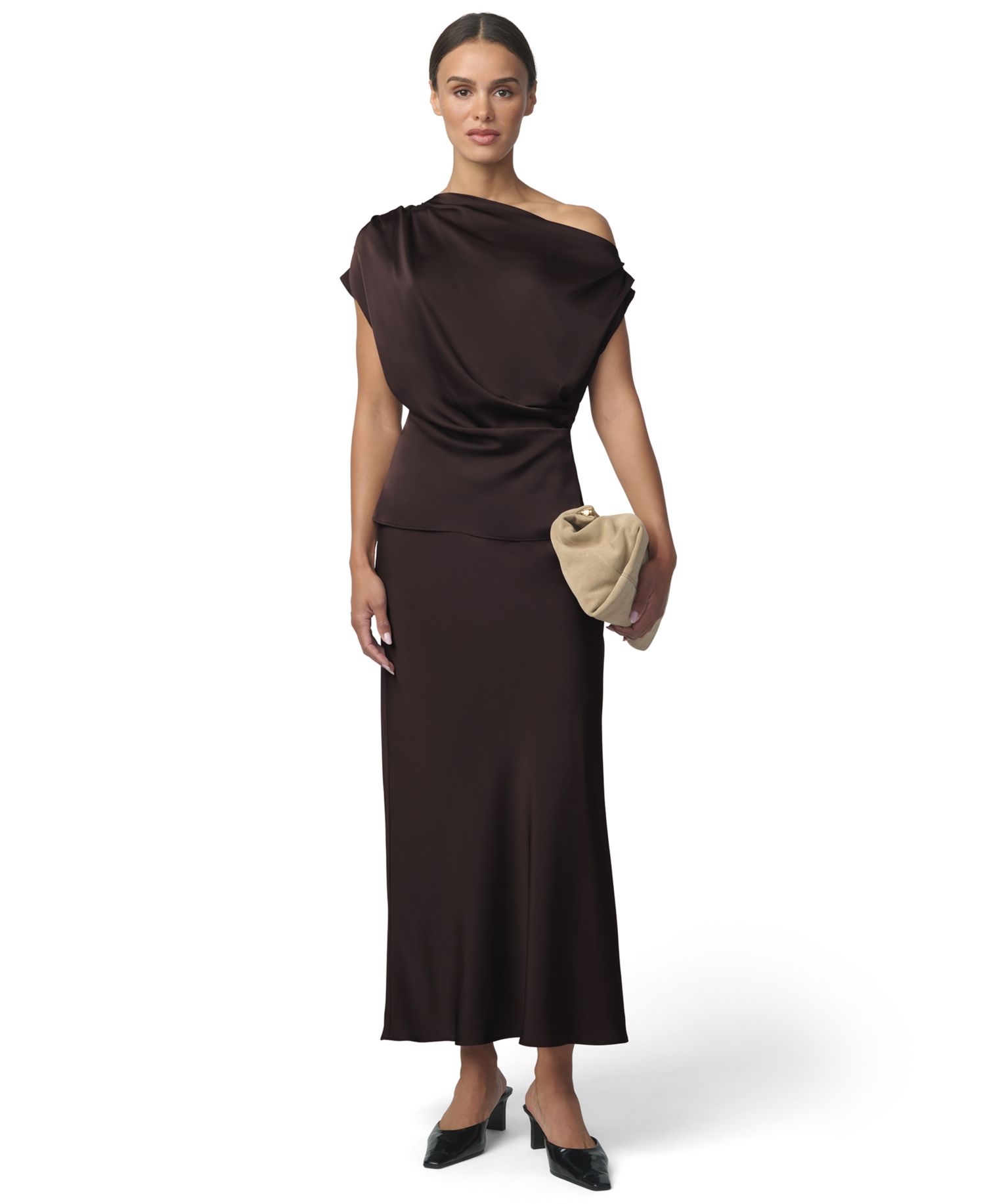 Women's Isla Asymmetrical Satin Drape Neck Blouse