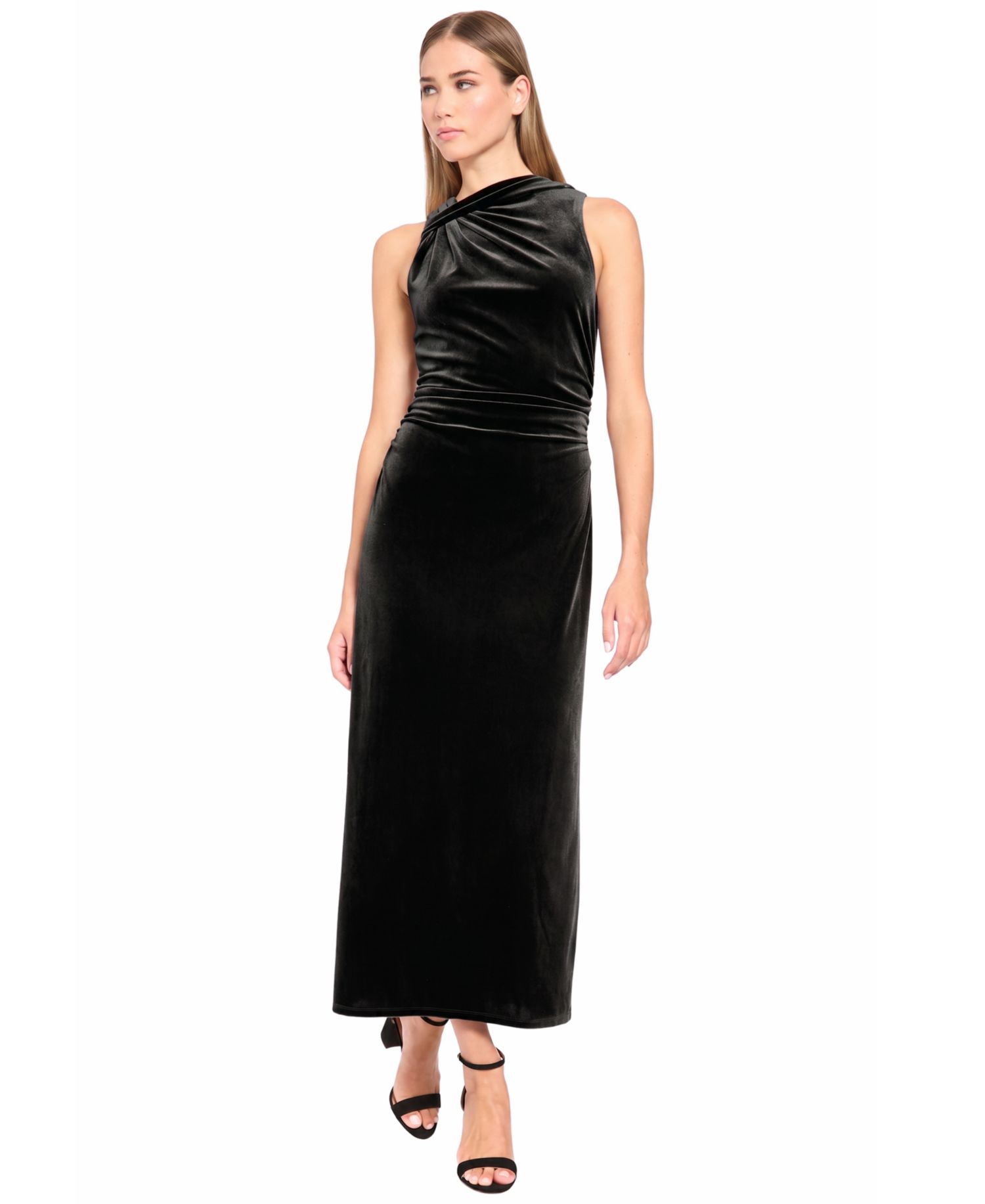 Women's Velvet Knot Shoulder Midi Dress