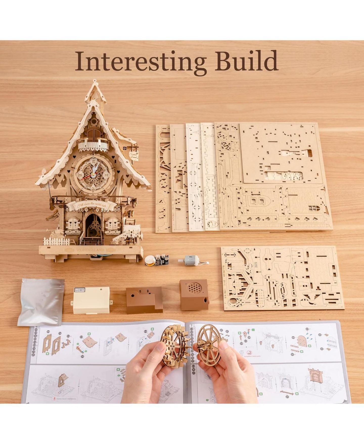 Детские конструкторы Robotime 3D Wooden Puzzles for Adults-Cuckoo Clock Wooden Models for Adults to Build-435 Piece Model Kit Gift for Craft Enthusiast Model Building Set — фото 3