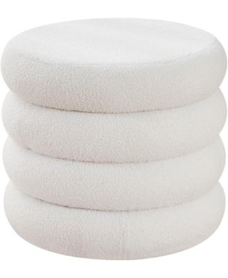 Round Sherpa Vanity Stool with Hidden Storage and Flip-Top Tray