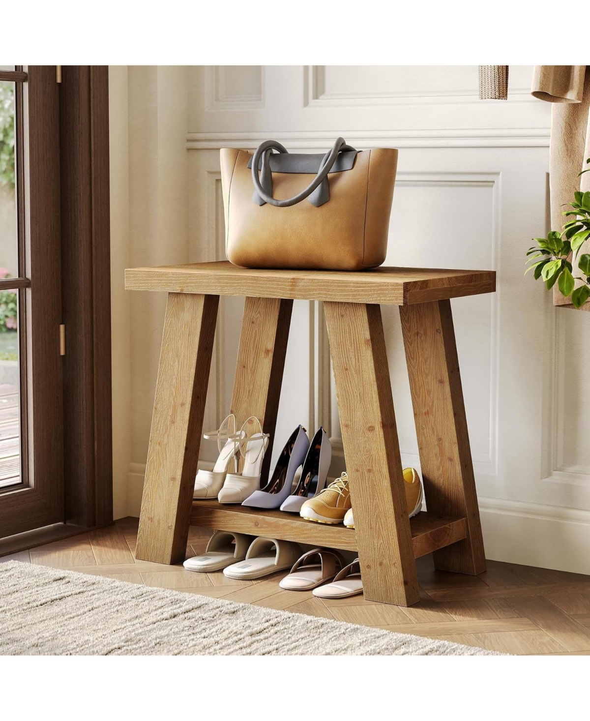 Tribesigns Solid Wood End Table with 2-Tier Storage Shelf, Side Table