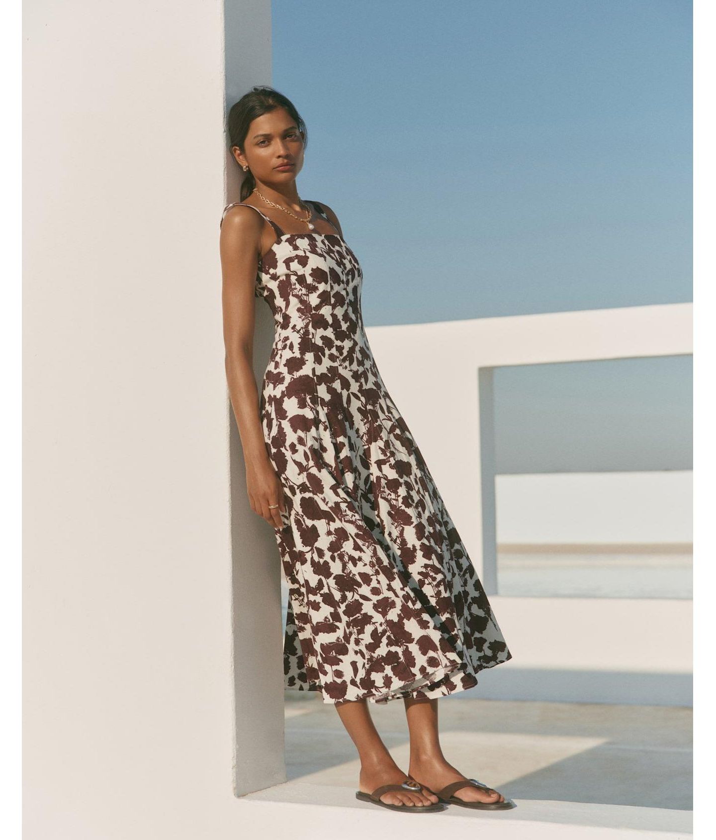 Женское платье Mint Velvet Floral-Print Sleeveless A-Line Linen-Blend Midi — фото 4
