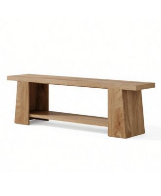 Farmhouse Style Wooden Bench with Rustic Warm Wood Finish