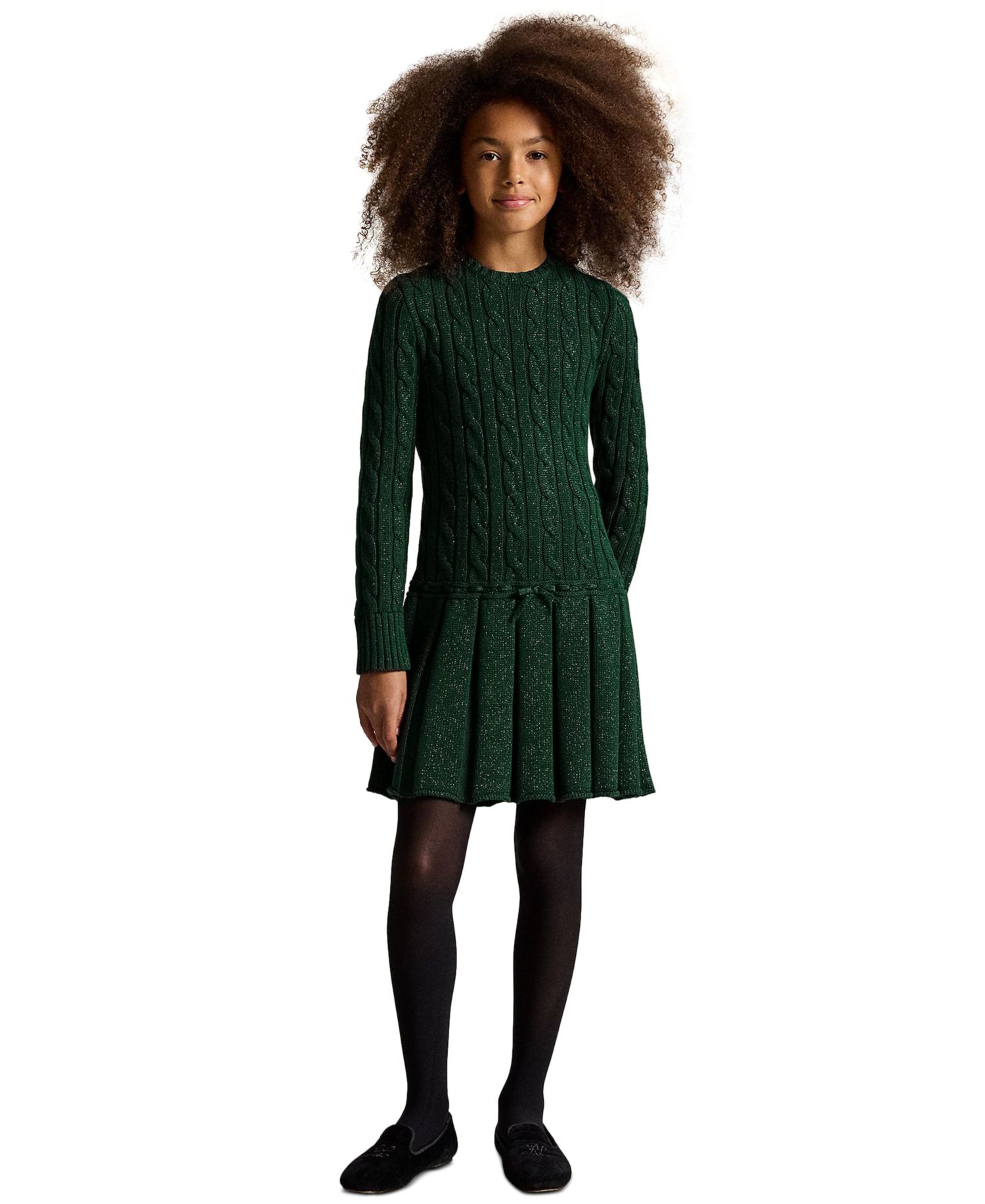 Girls' 7-16 Metallic Cable-Knit Sweater Dress