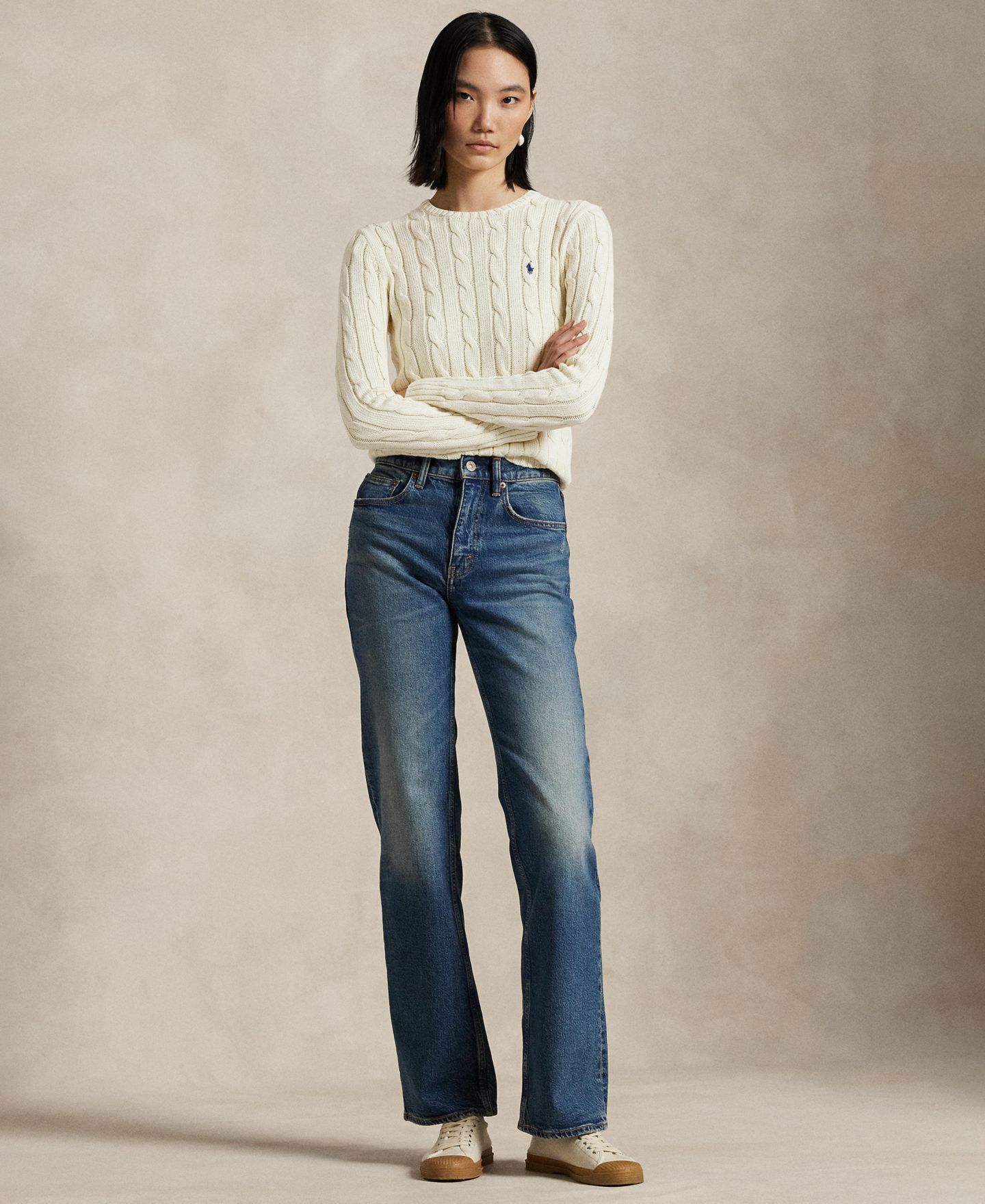 Женский свитер Polo Ralph Lauren Cable Wool-Cashmere Crew Neck, цвет: Кремовый — фото 2