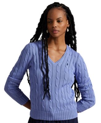 Women's Cable-Knit Cotton V-Neck Sweater