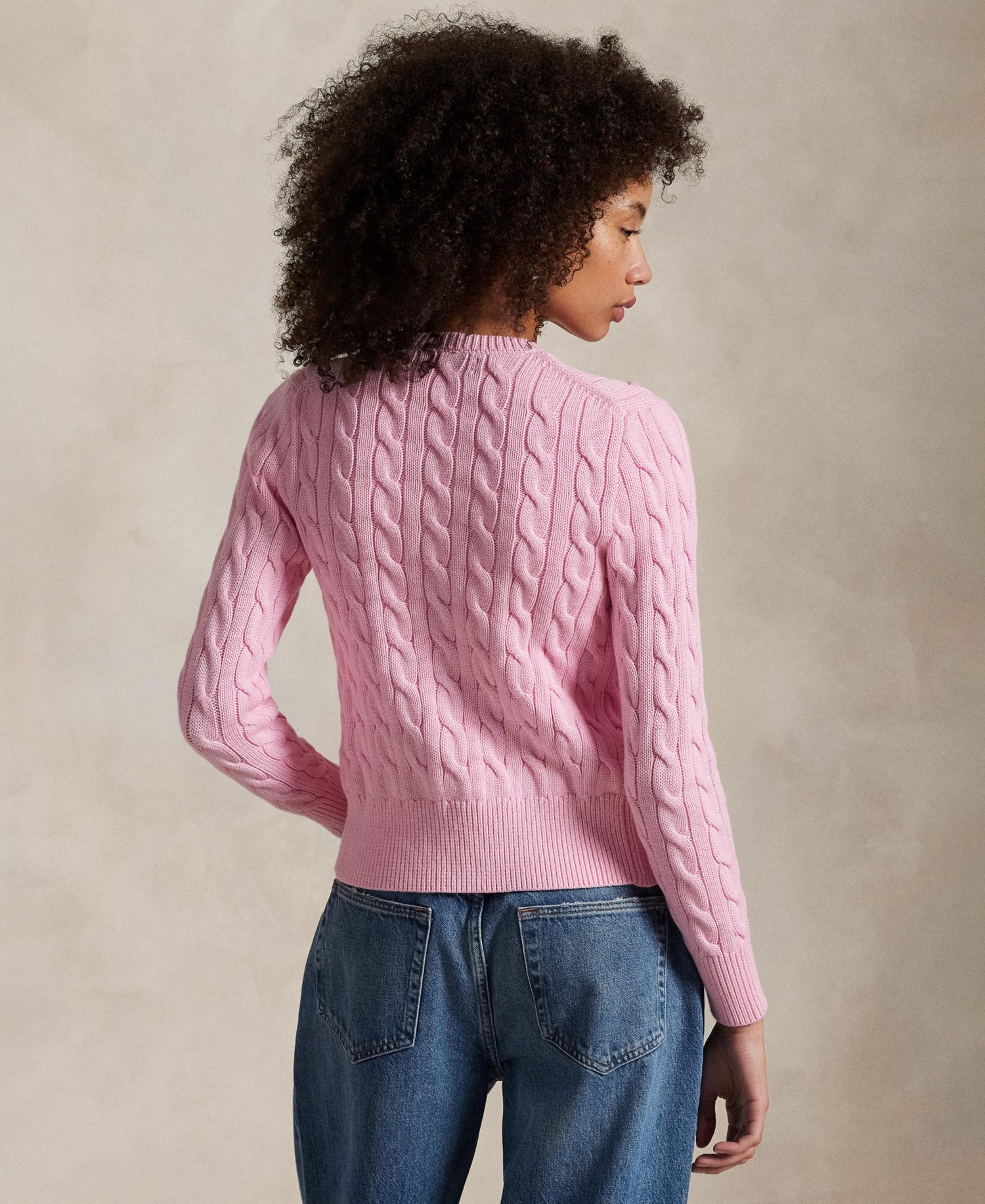 Women's Cable-Knit Cotton Crewneck Cardigan Sweater