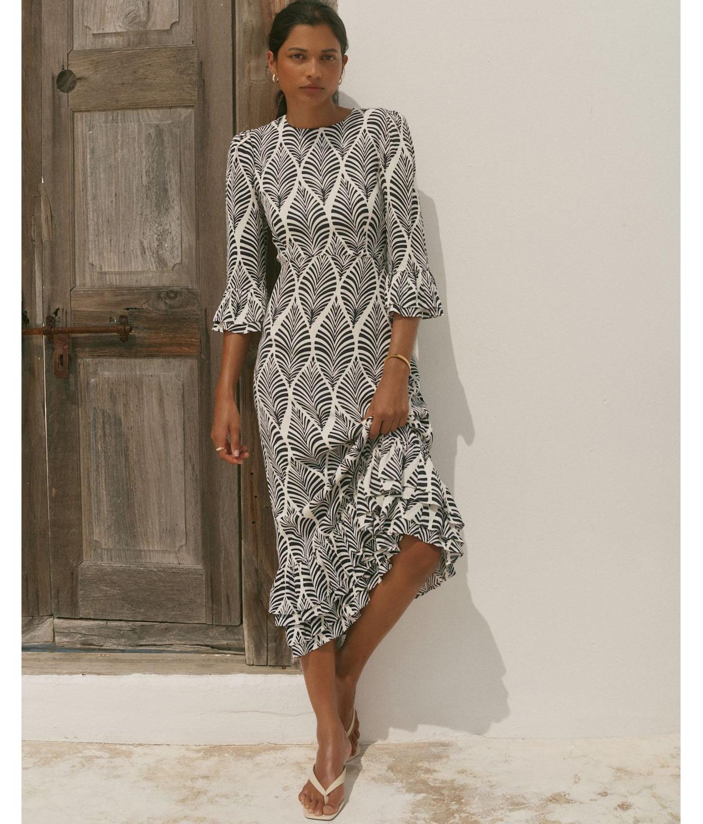 Женское платье Mint Velvet Printed Tiered-Ruffle Rayon Midi, цвет: Синий — фото 3