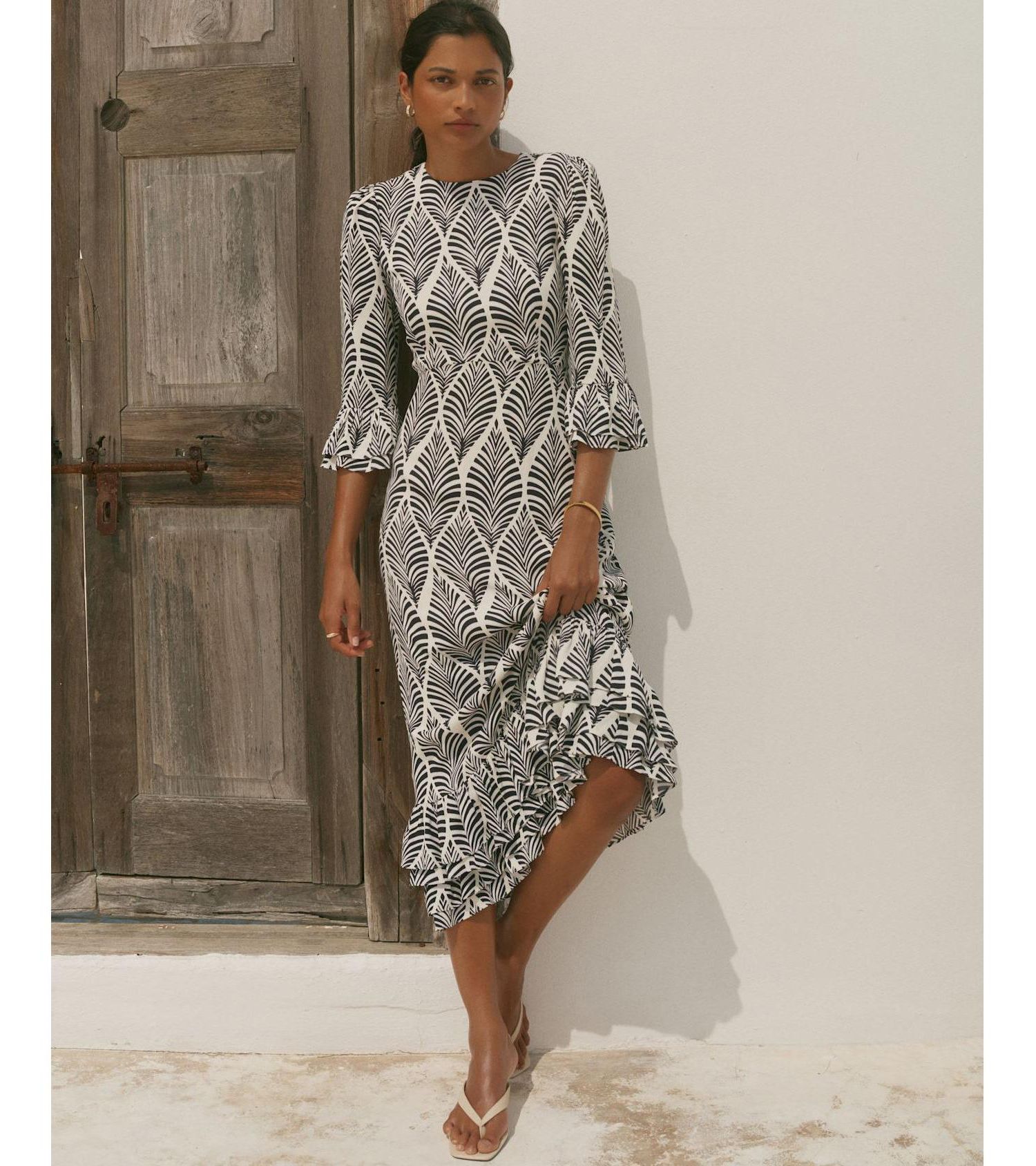 Women's Printed Tiered-Ruffle Rayon Midi Dress