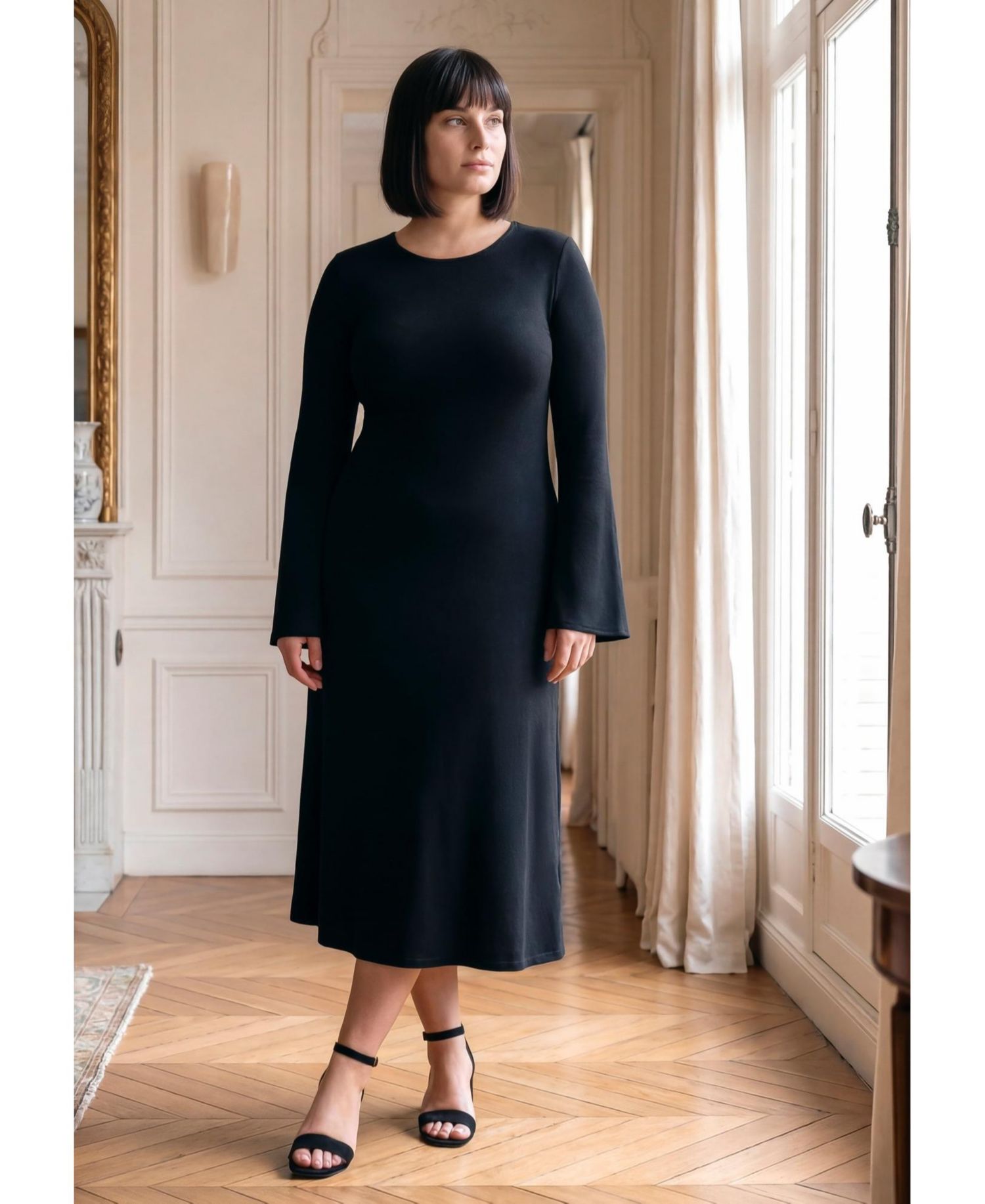 Plus Size Audrey Long-Sleeve Boat-Neck Midi Dress