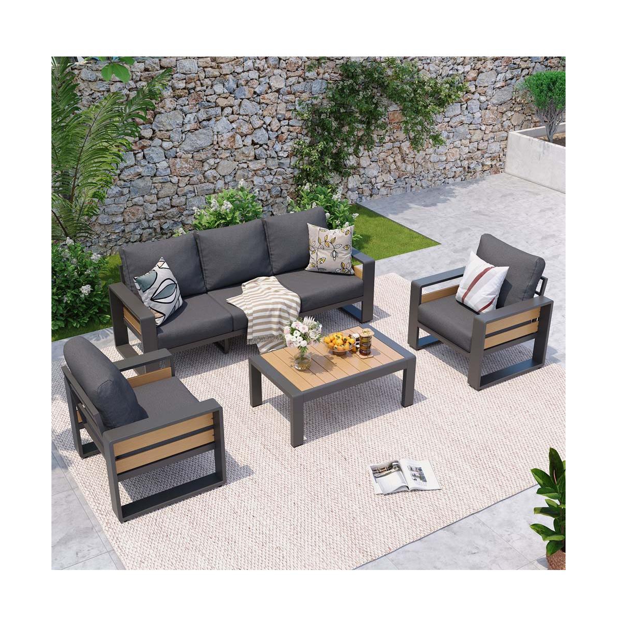 Aoxun Outdoor Patio Conversation Set Durable Aluminum Sofas, Plush Cushions