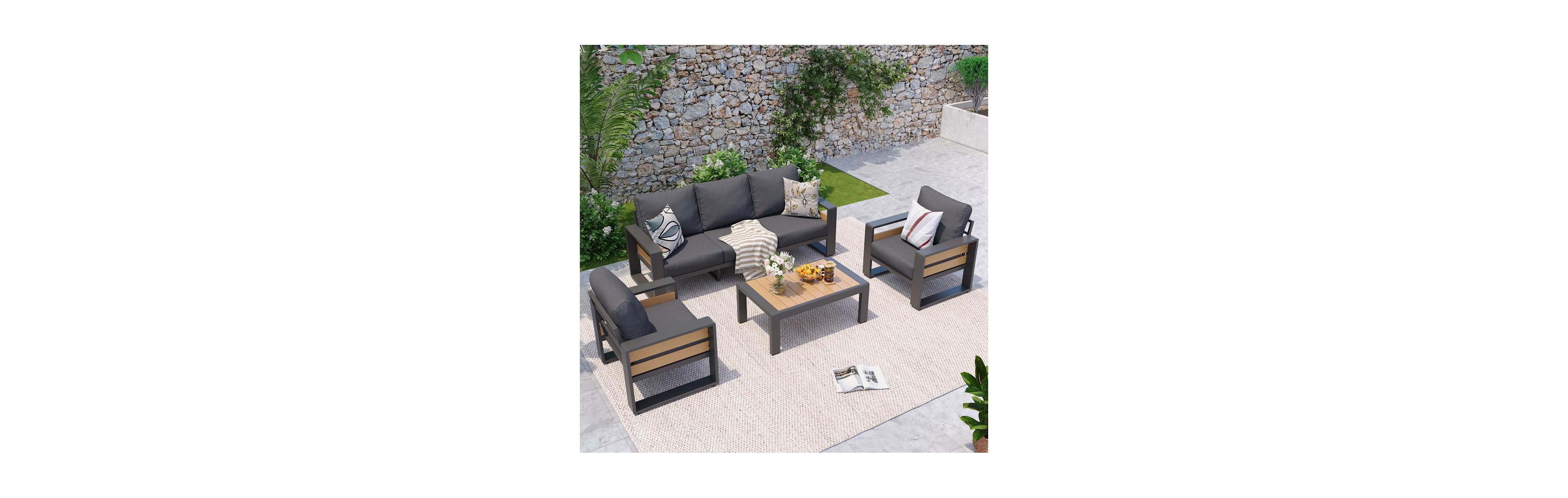 Aoxun Outdoor Patio Conversation Set Durable Aluminum Sofas, Plush Cushions