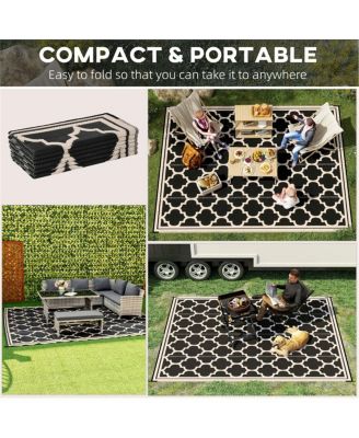 Reversible Outdoor Camping Rug, Reversible Woven Design, Foldable Polypropylene Mat, 107.75" x 143.75"