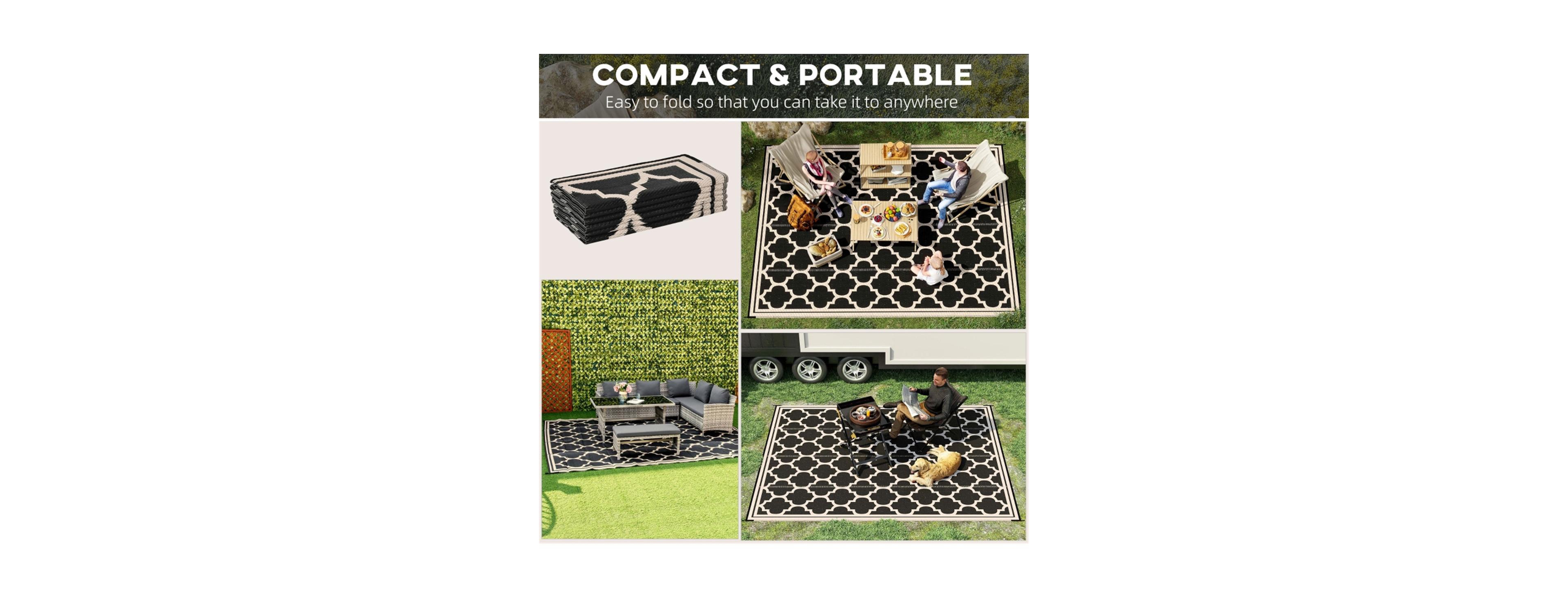 Sevorley Reversible Outdoor Camping Rug, Reversible Woven Design, Foldable Polypropylene Mat, 107.75" x 143.75"
