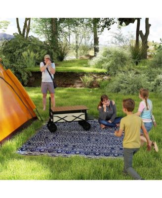 Reversible Outdoor Camping Rug, Geometric Pattern, Foldable Polypropylene Mat, 120.1" x 95.7"